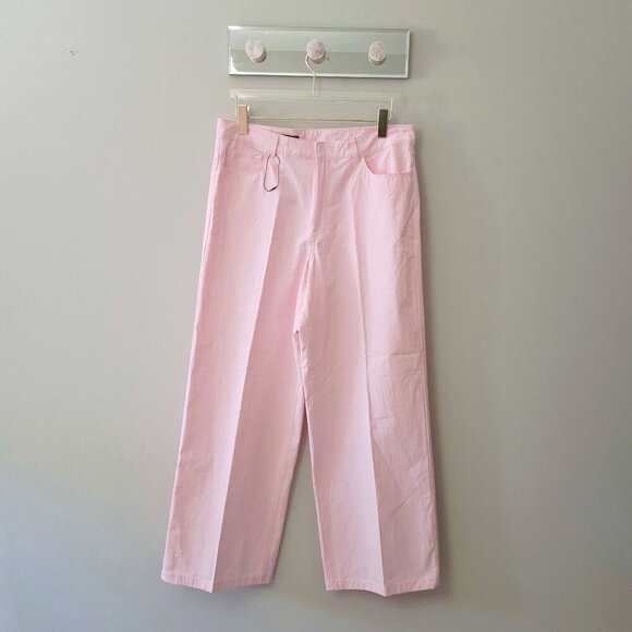 NWOT Zara light pink cotton wide leg, baggy fit, full length pants, L - Picture 6 of 8